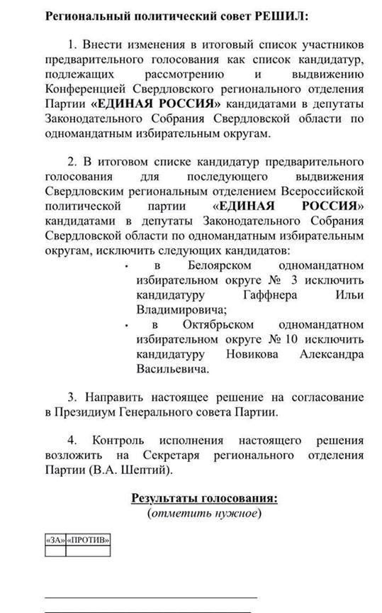 Илью Гаффнера и Александра Новикова сняли с выборов (ДОКУМЕНТ) Илью Гаффнера и Александра Новикова сняли с выборов (ДОКУМЕНТ)
