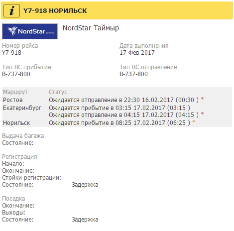 В Норильске на семь часов задержан рейс в Екатеринбург В Норильске на семь часов задержан рейс в Екатеринбург